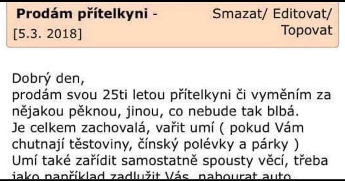 Tento Čech sa rozhodol zbaviť svojej priateľky nevšedným spôsobom – inzerátom