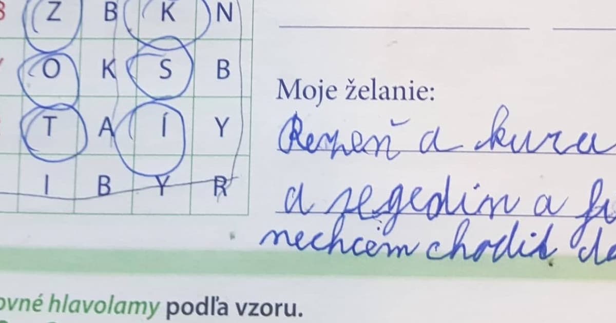 Za úlohu mal napísať želanie: „Úloha môjho potomka. Neviem čím som ho nahnevala...“