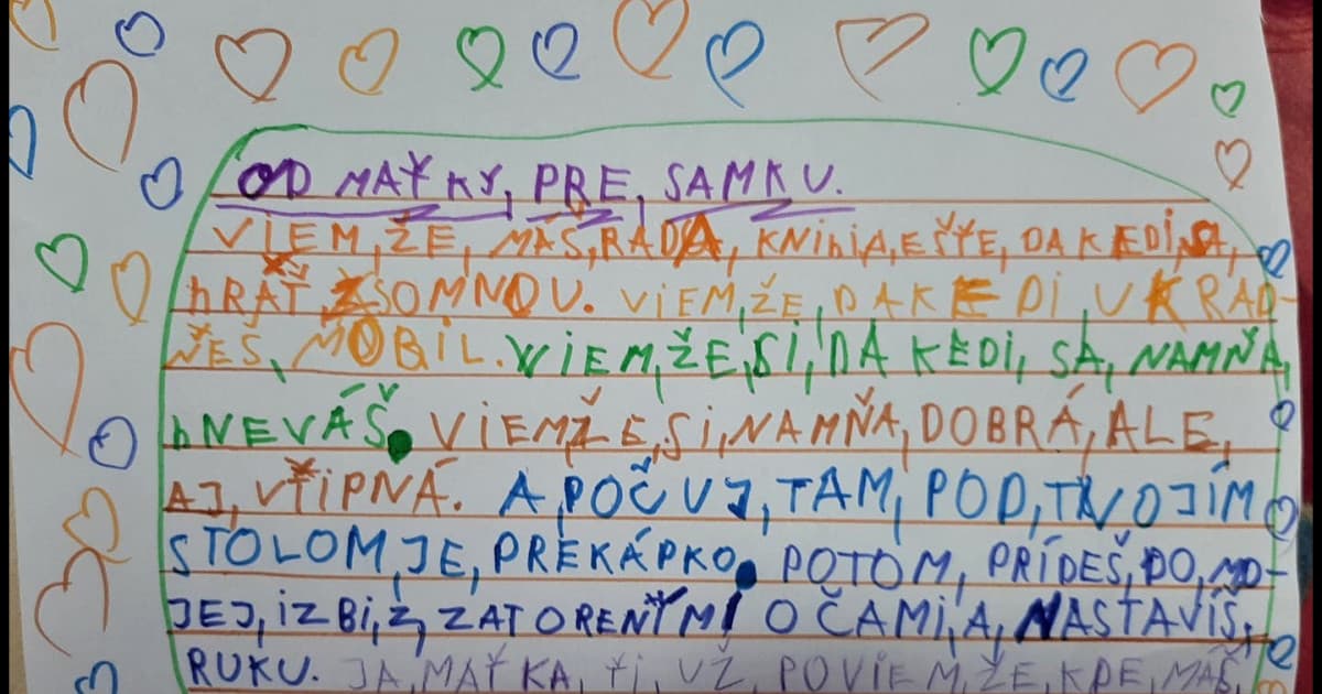 Maťkina sestra išla na lyžiarsky, tak jej Maťka napísala krásny list na rozlúčku