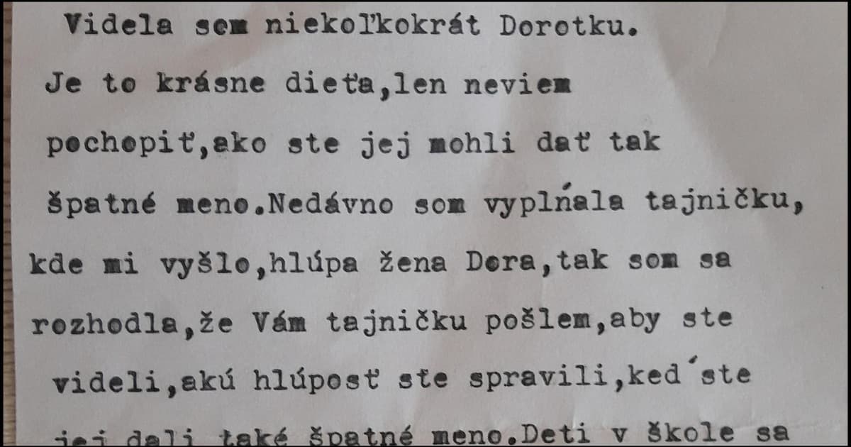 Svojej dcére dali meno Dorota. Niekomu z dediny sa to nepáči. Poslal im list.