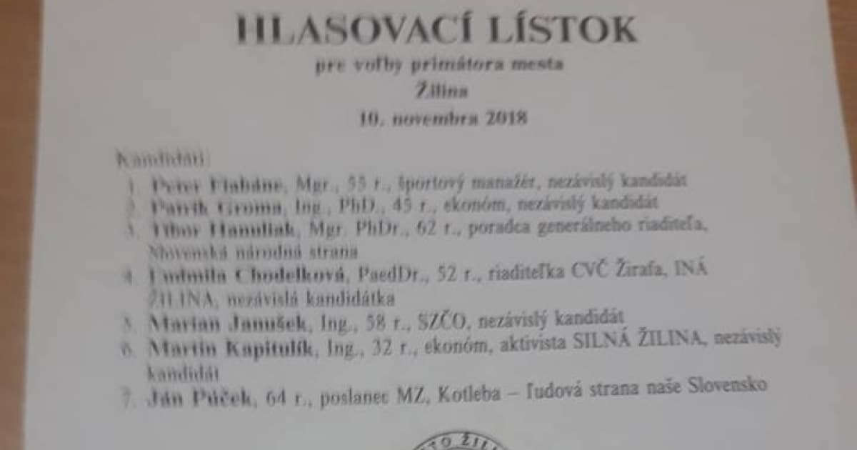 FunFOTO: Takýto volebný lístok sa objavil v Žiline. Hovorí za všetko!