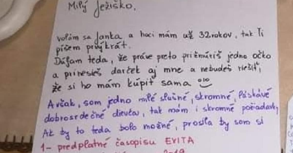 Čo si prosí 32-ročná Janka od Ježiška? Napísala svoj vôbec prvý list!