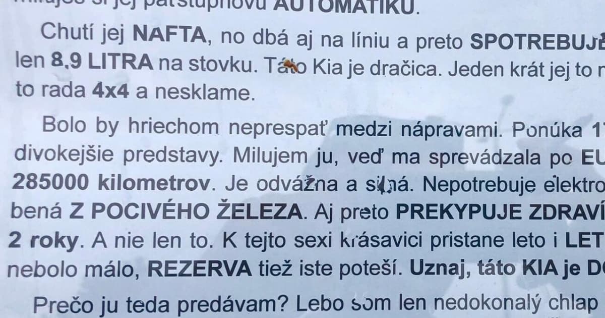 Z tohto inzerátu ide láska. Skutočná láska. Svoje auto evidentne naozaj miluje!