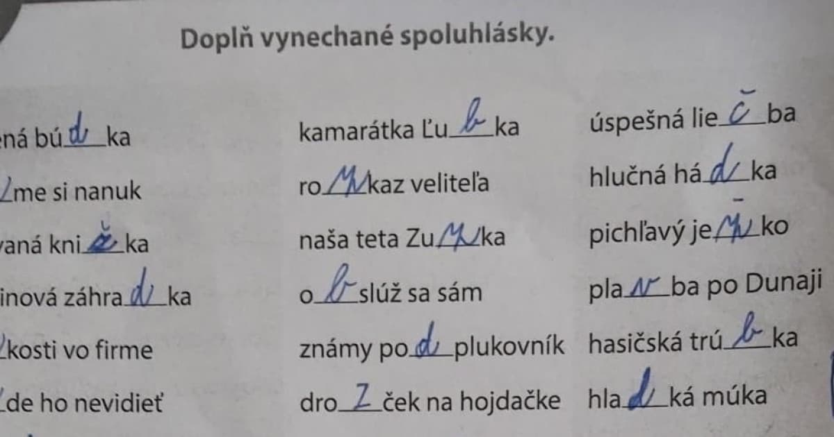 Piataci mali doplniť chýbajúce spoluhlásky. Našiel sa medzi nimi aj výnimočný talent