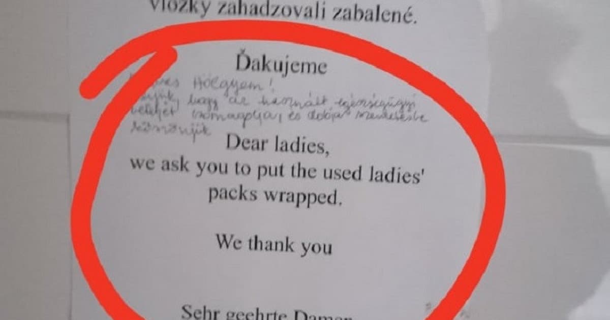 Oznam na WC na turisticky vyhľadávanom mieste na Slovensku. Myslíš, že každá to pochopí?