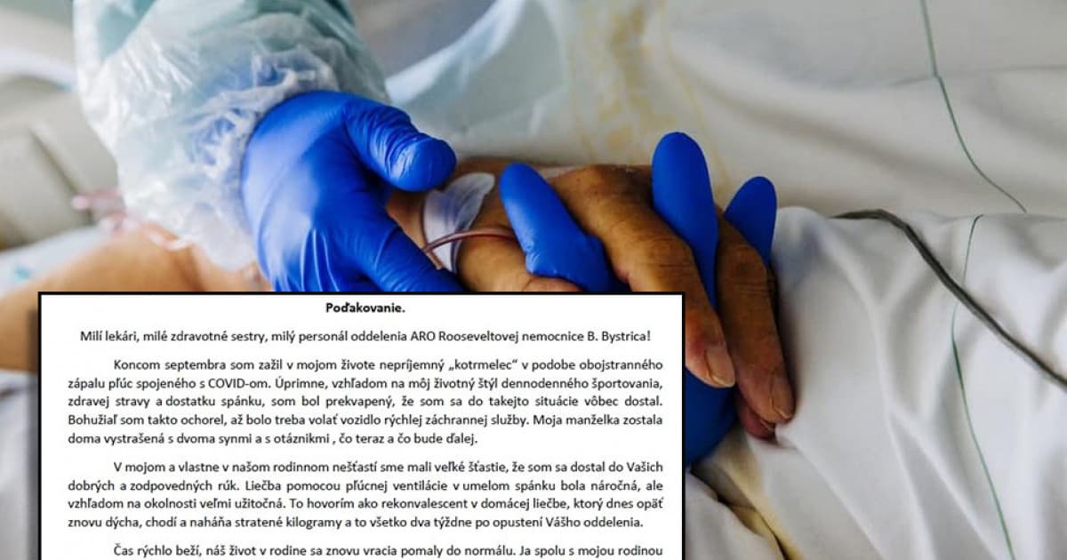 Jozef prekonal COVID na pľúcnej ventilácii. Dnes sa doma úspešne zotavuje, a lekárom napísal ďakovný list